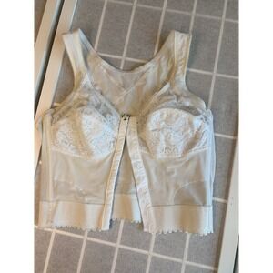 Vintage Longline Bra 36B White Lace Front Hook Boned Foundation Garment Corset